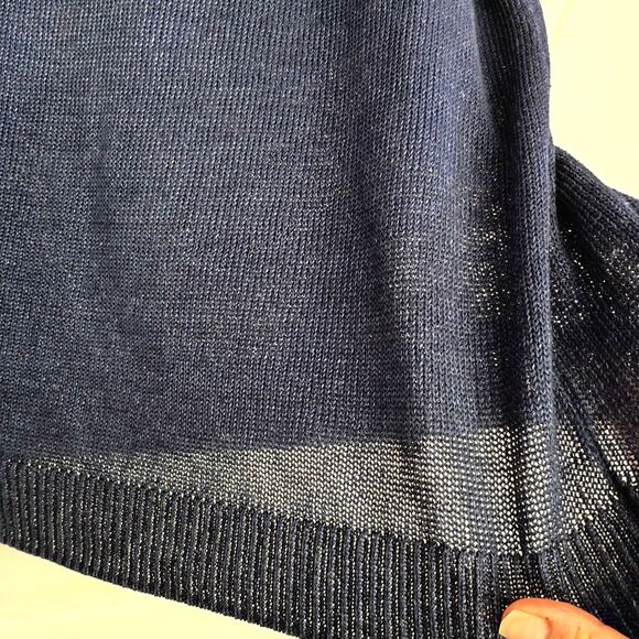 Talbots Fine Open Knit Linen Sweater Dark Blue Boat Neck Womens L Coastal Preppy - Picture 3 of 7